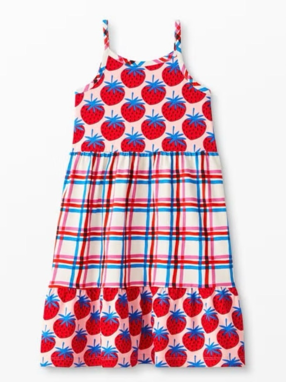 Hanna Andersson Girls Size 8 Strawberry Print Tiered Midi Tank Sundress 🍓